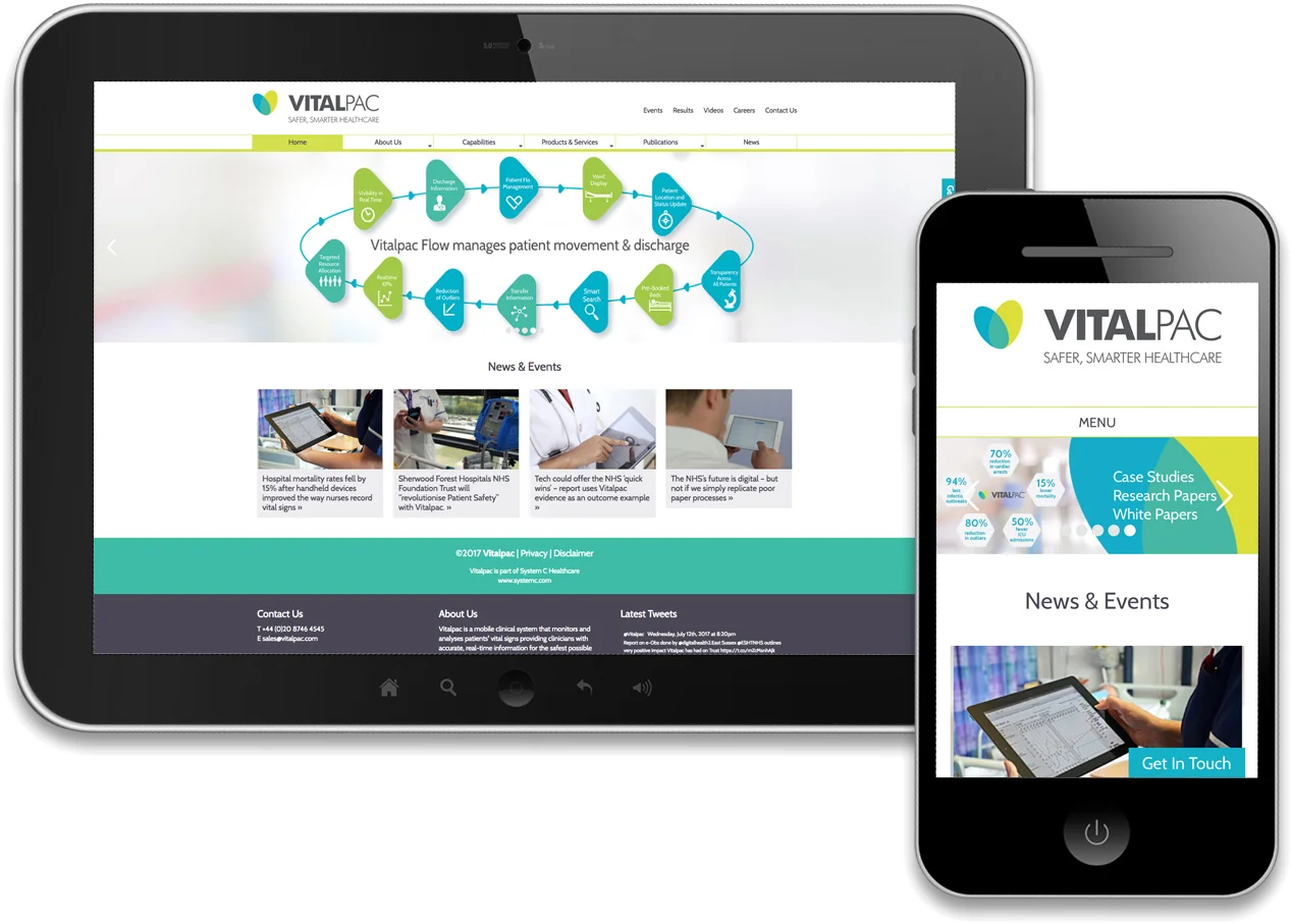 The Vitalpac website on a tablet and a phone